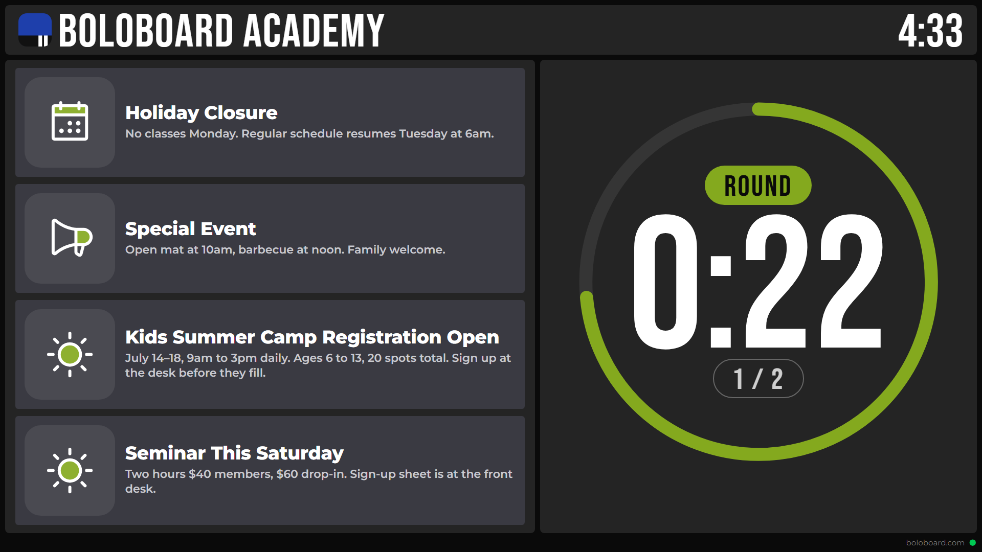 A gym display with a custom accent colour